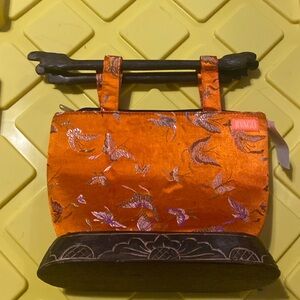 VTG Jivago Hand Made Orange Embroidered w/Butterflies with Wooden Handles & base